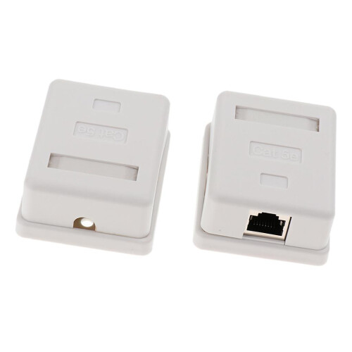 2 x Cat5e Single Port Surface Mount Outlet Box  Face Plate Backbox Com