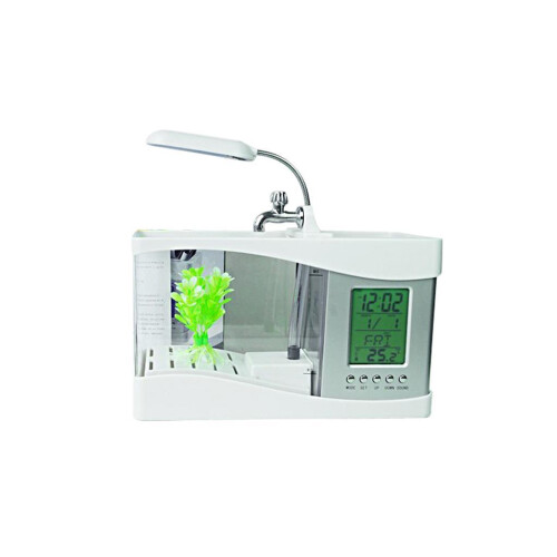 Mini USB Desktop Aquarium LCD Display Fish Tank Clock LED Lamp Light W 2