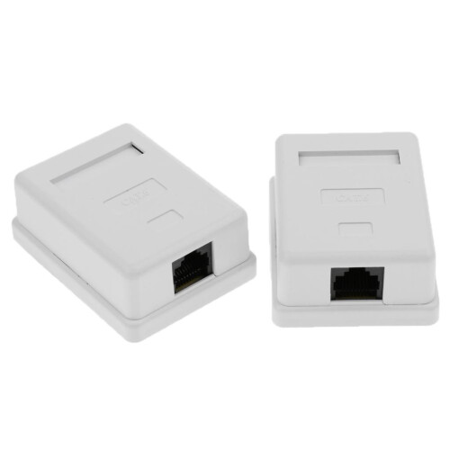 2x Cat6 Single Port Surface Mount Outlet Box  Face Plate & Backbox com