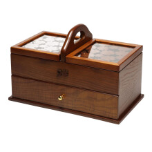 Sewing Basket Wood Cantilever Sew Kit Boxes Storage Organizer Case Tab