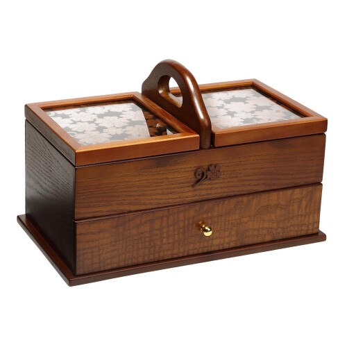 Sewing Basket Wood Cantilever Sew Kit Boxes Storage Organizer Case Tab 1