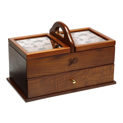 Sewing Basket Wood Cantilever Sew Kit Boxes Storage Organizer Case Tab 2