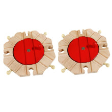 2pcs Wooden Trains Railway Set Compatible Accessories Turntable