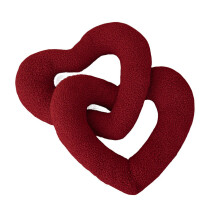 Coussin en fourrure romantique en forme de Double cœur,-Rouge