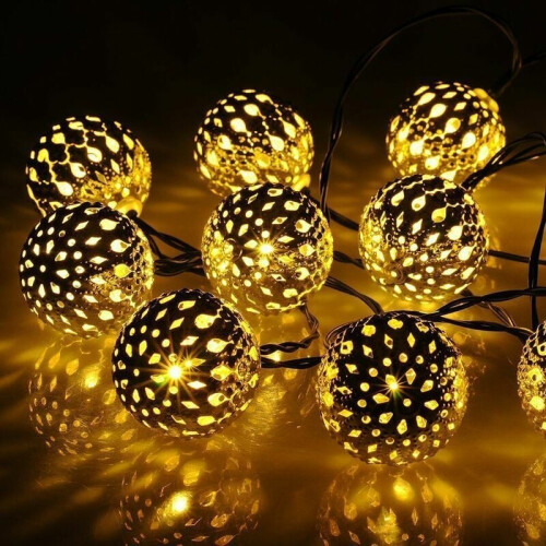 Warm White Lights Battery Powered String Lights Solar Powered Timer Function Moroccan String Lights for Indoor and Outdoor Decor Auto ON OFF LED 1
