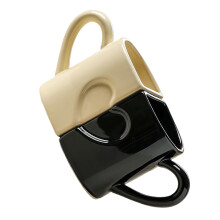 Lot de 2 tasses en céramique, tasse à café, cadeau-noir et blanc