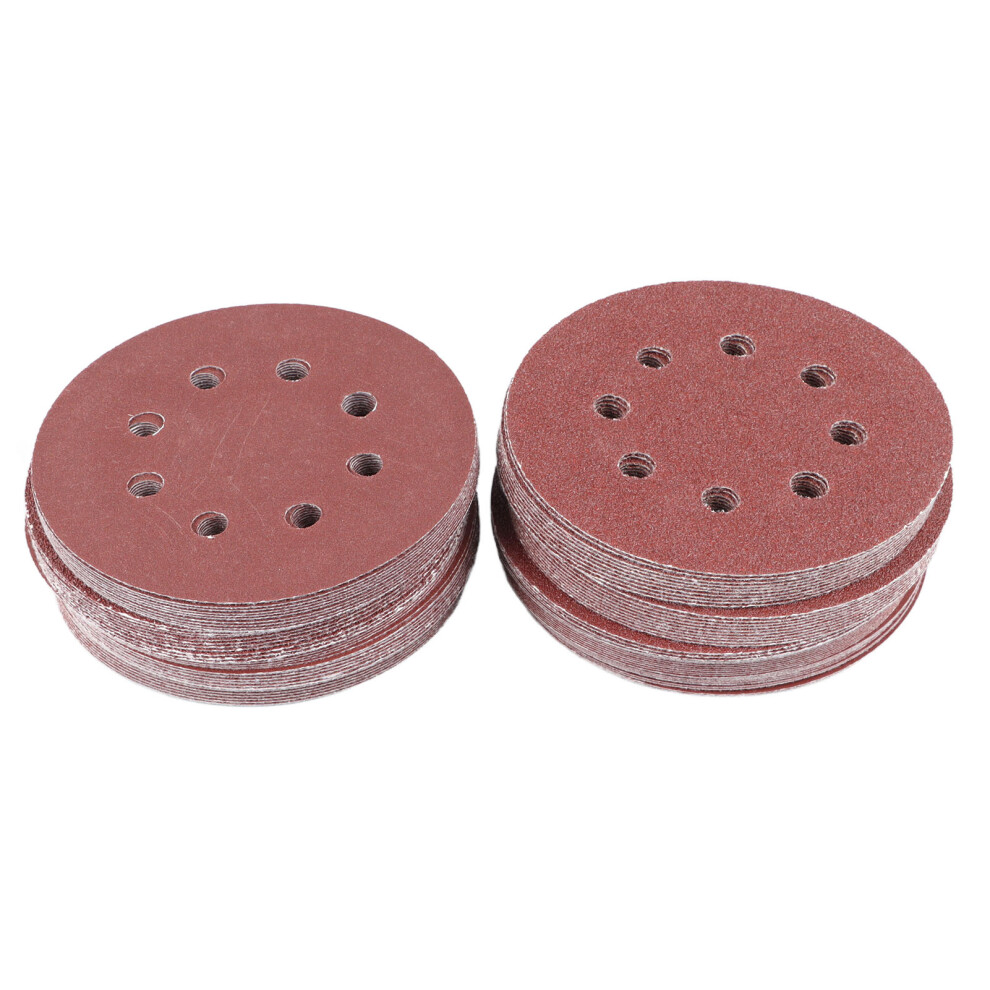 100Pcs 5In Disc Sandpaper Set, 8 Holes, Alumina Abrasive, 10 Grits 4601375776604