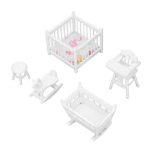 Miniaturmöbelset für Babys Weiß 1:12 Puppenhaus Kinderbett Beistellbett & Runder Hocker
