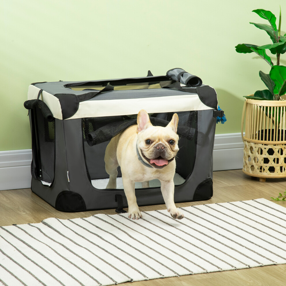 Pawhut 60Cm Foldable Pet Carrier Bag Soft Travel Dog Crate For Mini Dogs Grey