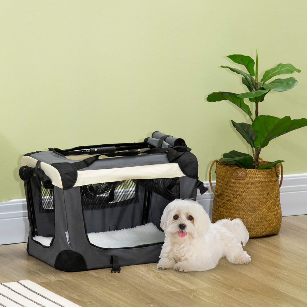 Pawhut 51Cm Foldable Pet Carrier Bag Soft Travel Dog Crate For Mini Dogs Grey