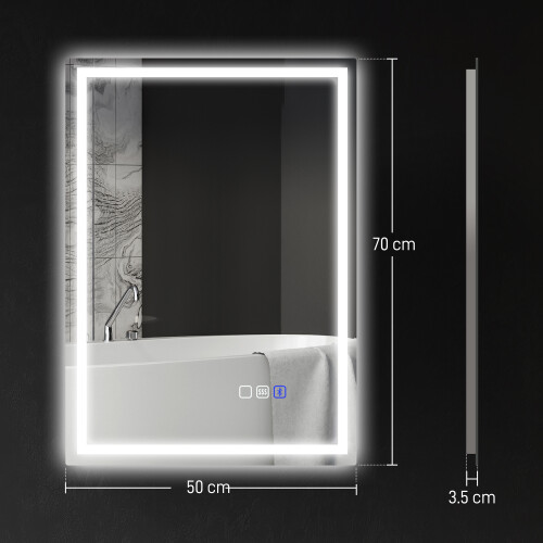 Homcom HOMCOM 500 x 700 mm Illuminated Bathroom Mirror with Bluetooth Silver 2
