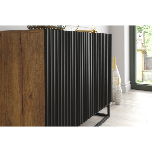 Sideboard 100cm Ripple - Oak & Black Fluted Doors 1