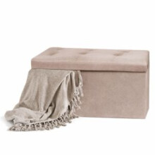 Beige Large Foldable Storage Bench Ottoman Padded Seat