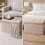 Beige Large Foldable Storage Bench Ottoman Padded Seat 3