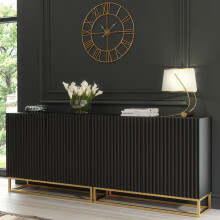 Sideboard 200cm Ripple Duo - Black with Fluted Doors