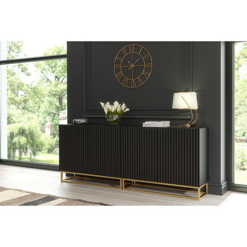 Sideboard 200cm Ripple Duo - Black with Fluted Doors 1