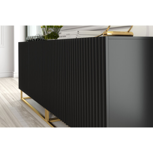 Sideboard 200cm Ripple Duo - Black with Fluted Doors 2