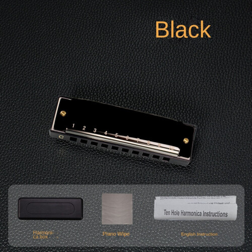 (10 holes, Black) 10 hole blues harmonica in C key