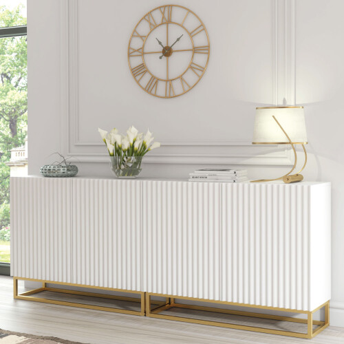 Sideboard 200cm Ripple Duo - White with Fluted Doors