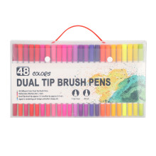 Dobbeltspids tuschpenne fine og penselpenne sæt 48 dele til kunstnere børn voksne levende farver premium materiale lugtfri giftfri kunstforsyninger