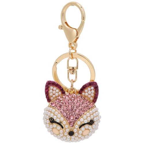 Fuchskopf-Schlüsselanhänger, rosa Strass, 1