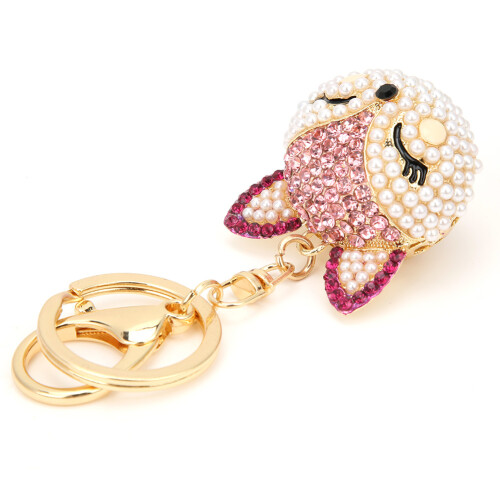 Fuchskopf-Schlüsselanhänger, rosa Strass, 2