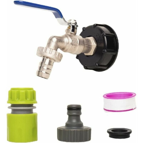 Kit de torneira para sistemas de contêineres IBC, conexão cilíndrica de rosca grossa de 2 polegadas em plástico com válvula de latão e junta de