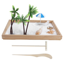 Miniature Beach Zen Garden For Office Desk, Japanese Zen Garden Kit Desktop Sandbox Meditation Accessories Tropical Island Getaway Beach Inspired Them