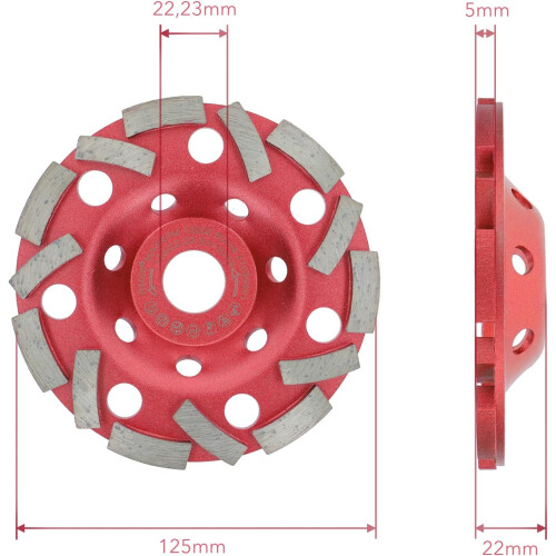 Τροχός λείανσης σκυροδέματος 125mm, Μονής στρώσης οπές ψύξης συγκόλλησης για 1
