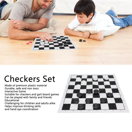 Stackable Black & White Plastic Checkers Set for Ages 3+ with 23mm Pieces 2