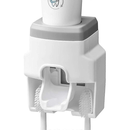 (As show, Nordic Blue) QQDD Toothpaste Dispenser and Toothbrush Holder, Wall Mount Automatic Toothpaste Squeezer
