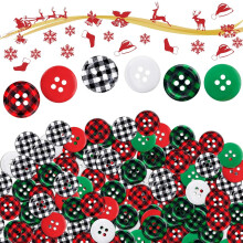 30Pcs Christmas Buffalo Check Wooden Buttons, 4-Hole, 20mm/0.79inch, Perfect for Christmas Sock Decor, DIY Crafts