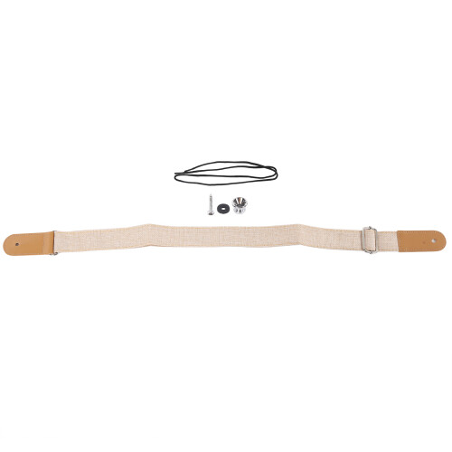 Adjustable Cotton & Linen Ukulele Strap with Leather End in Beige 1