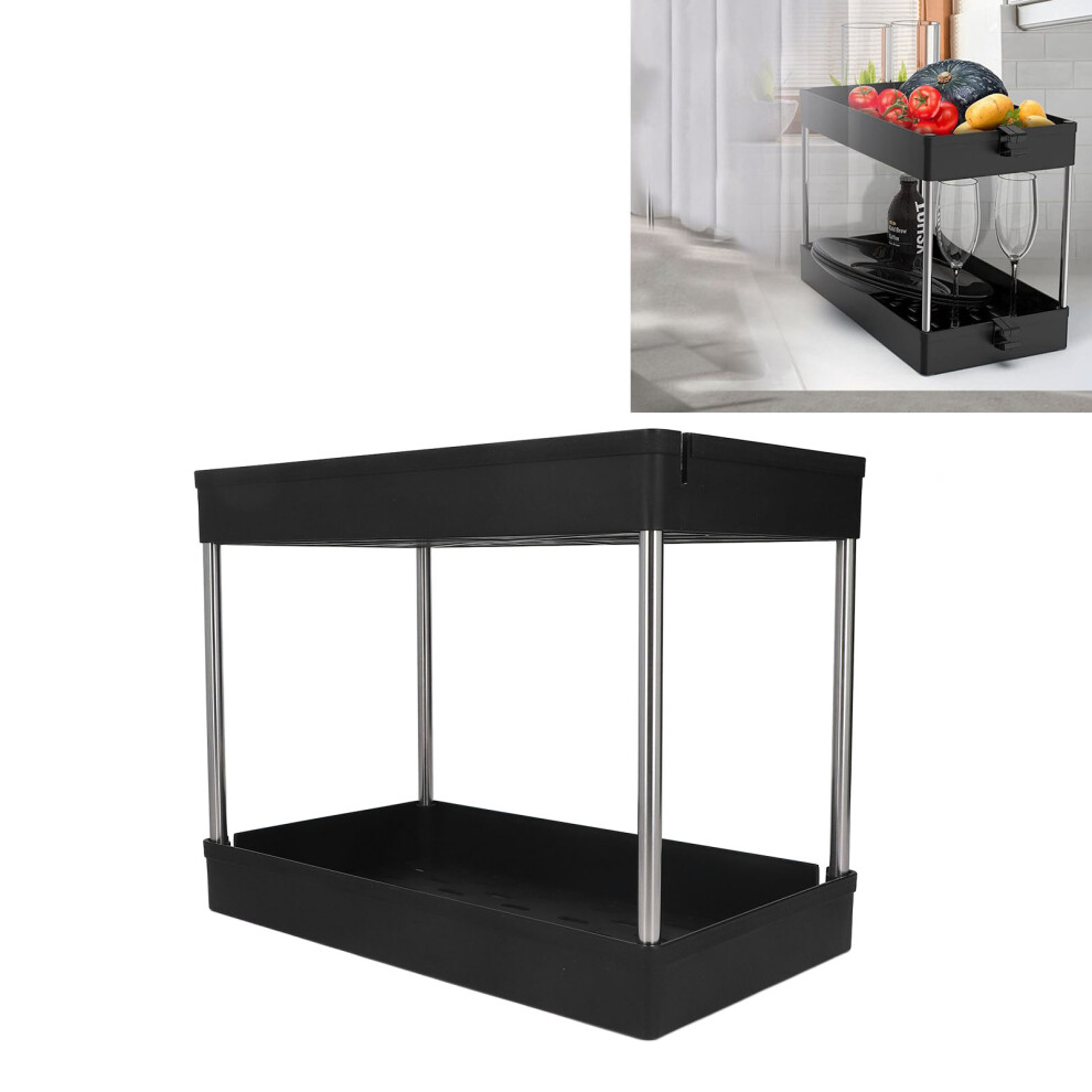 2 Tier Widened Storage Cart With Grid Basket, Black Portable Organizer 7901373517726
