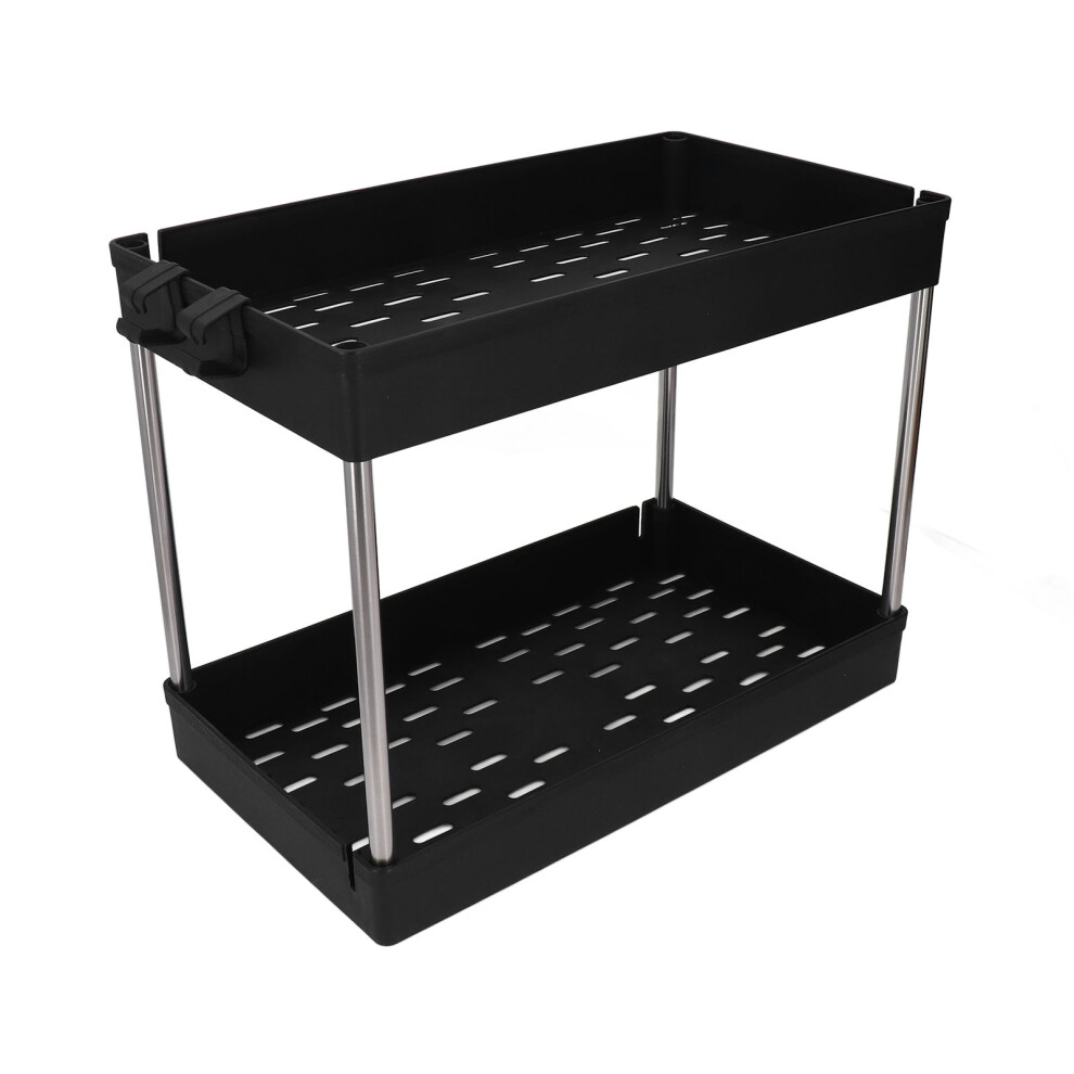 2 Tier Widened Stainless Steel Storage Cart With Grid Basket, Black 5021381897404