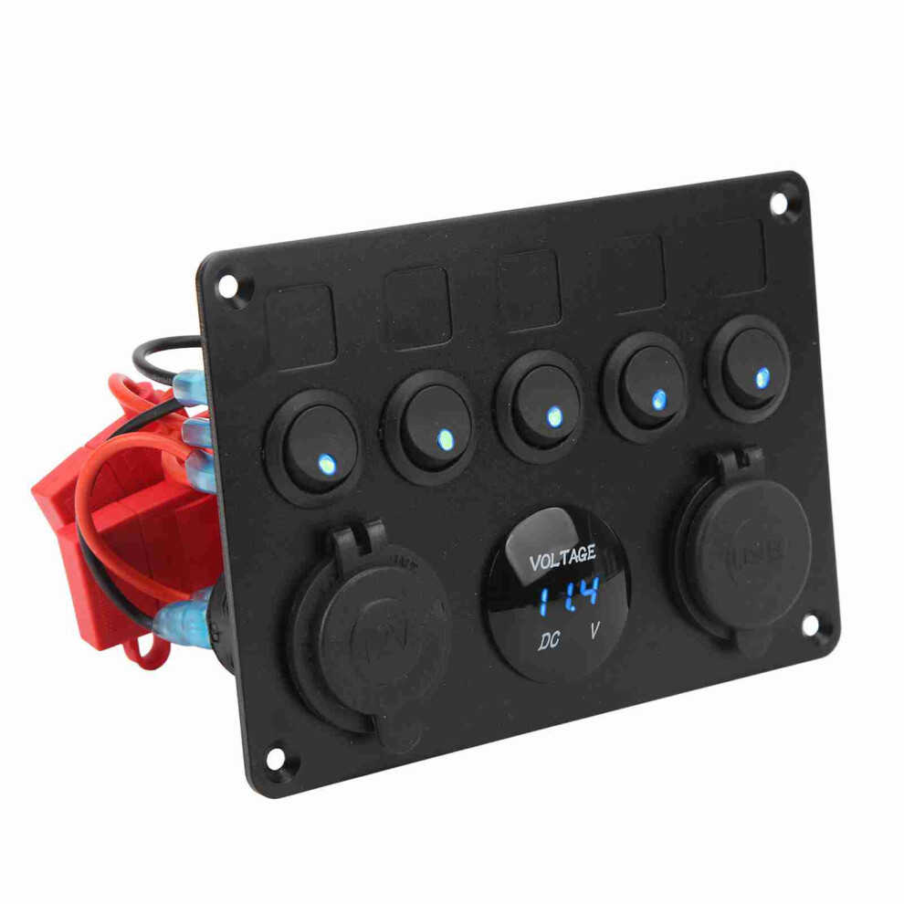 Led Backlit 5 Gang Switch Panel With Usb Ports Marine/Rv Blue 12-24V 4101372515775