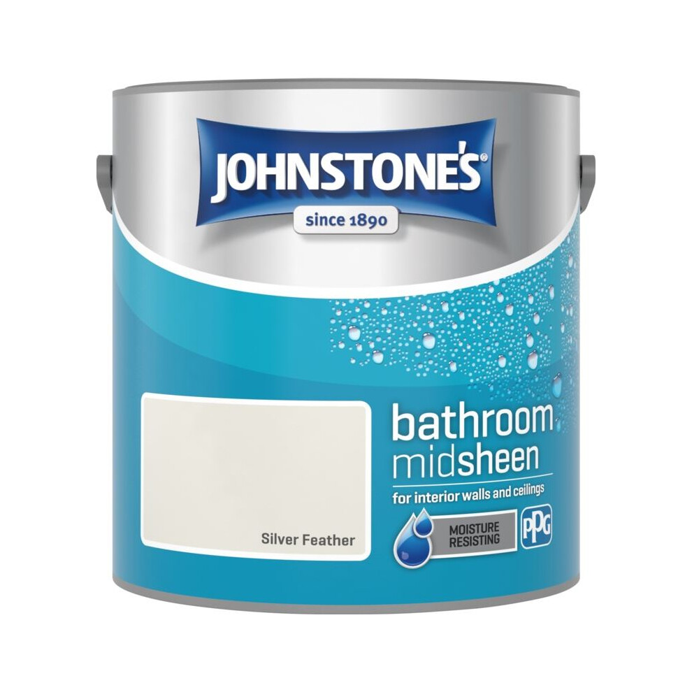 Johnstone's Bathroom Mid Sheen Wall Ceiling Emulsion Paint 2.5L Feather Silver