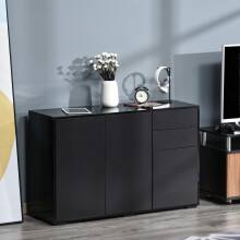 HOMCOM High Gloss Frame Side Cabinet with 2 Door and 2 Drawer, Black