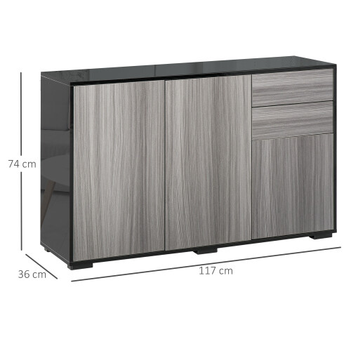 Homcom HOMCOM High Gloss Frame Side Cabinet with 2 Door and 2 Drawer, Grey Black 2