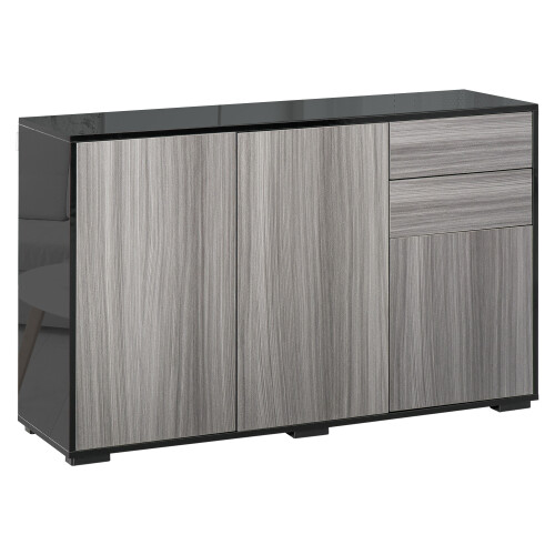 Homcom HOMCOM High Gloss Frame Side Cabinet with 2 Door and 2 Drawer, Grey Black 1