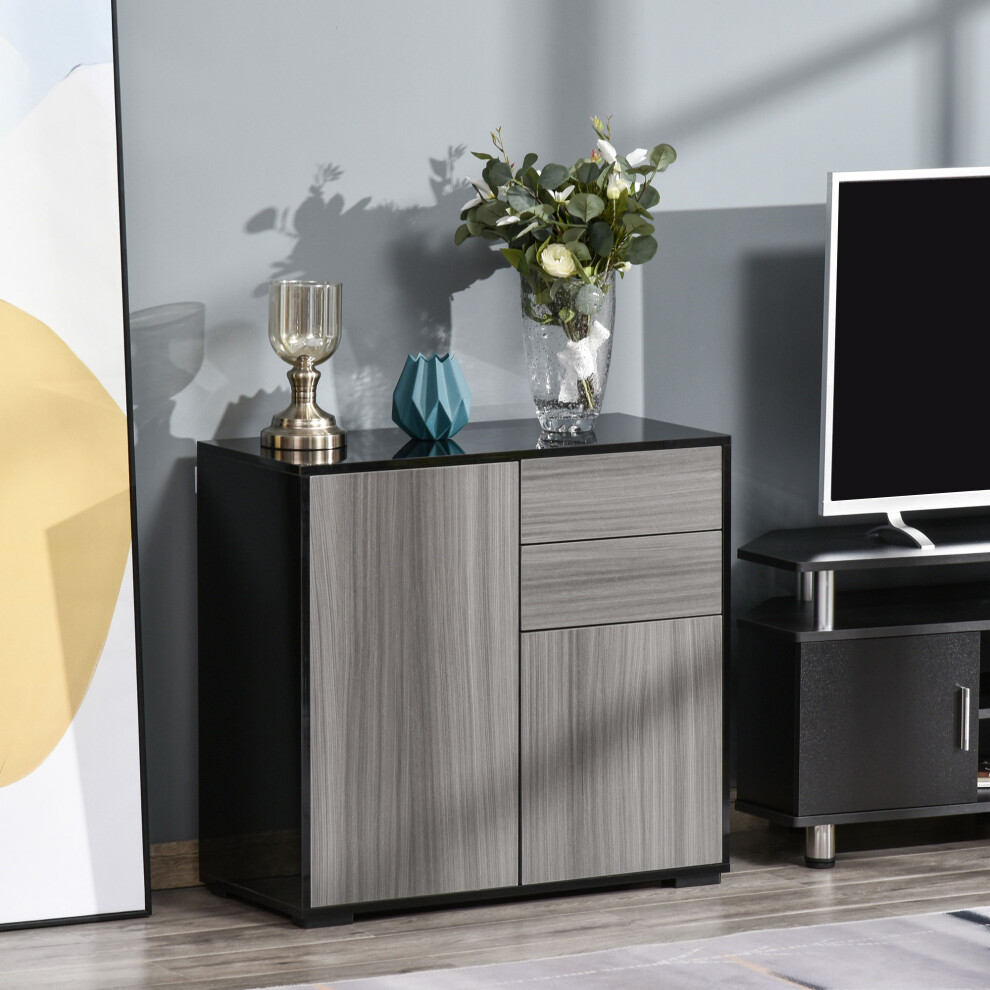 Homcom Unisex Light Grey Gloss Push-Open Side Cabinet With Drawer, Door Cabinet For Home Office In Size 2 - Image 5