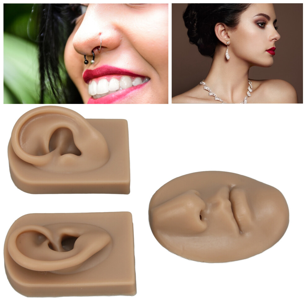 Dark Skin Silicone Nose & Mouth Model 3D Piercing & Suture Practice Display