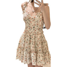 Abito con stampa floreale da donna, prendisole con spalline sottili e design fluido, abito bohémien con tessuti traspiranti di alta qualità,