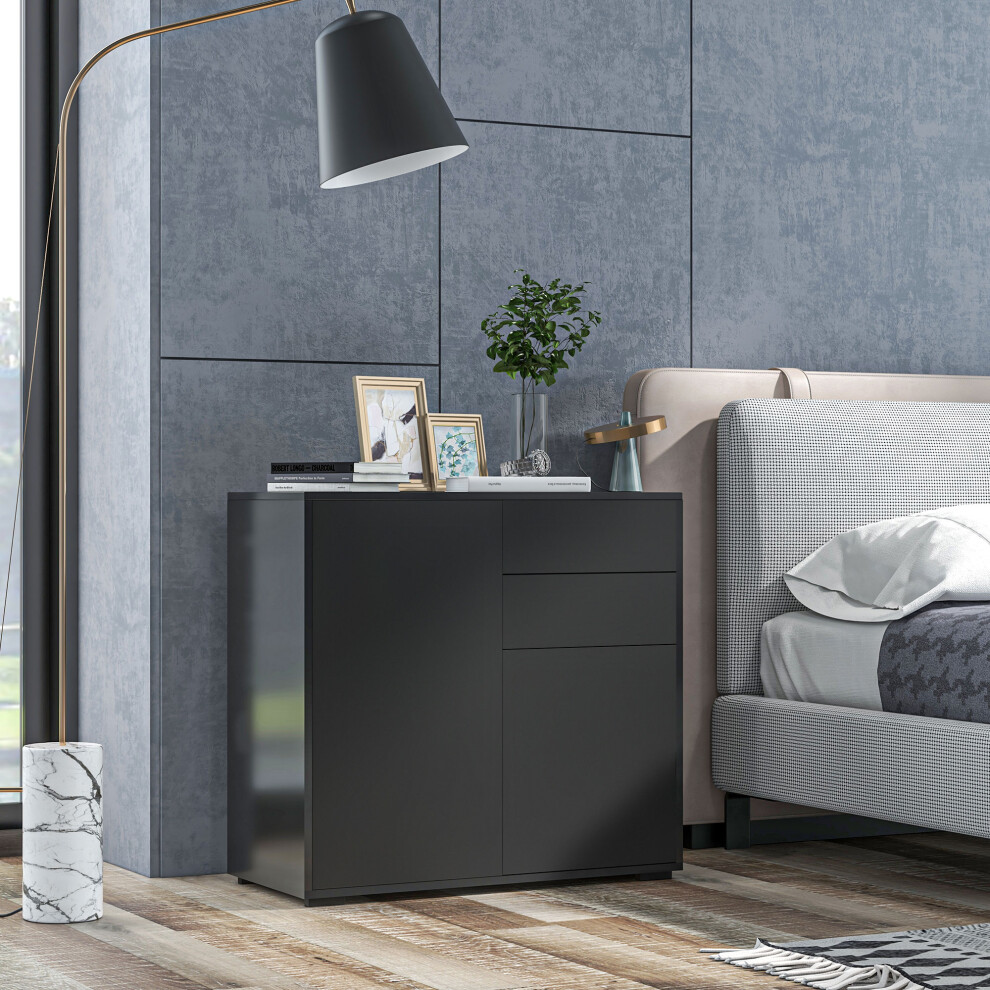B&Q - Side Cabinet With 2 Door Cabinet And 2 Drawer For Home OfficeBlack - Image 3