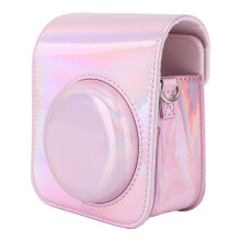 Etui pour appareil photo en PU rose avec bandoulière réglable pour Instax Mini 12