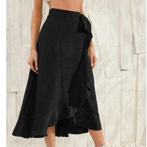 Γυναικεία φούστα με βολάν και ψηλή μέση, Boho Chic ρυθμιζόμενη φούστα με δεσίματα στη 1