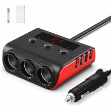 Innovatieve auto-sigarettenaanstekeradapter, 12V/24V snelle USB-autolader met LED-spanningsweergave, 4 USB-poorten en 3 stopcontacten voor al uw