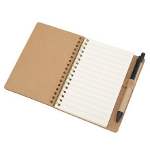 Handliches Leder-Notizbuch mit Doppelspirale, 70 Seiten, Braun, 12,8x15,2cm