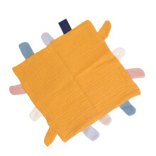 Baby Tag Security Blanket, Soft Cotton, 24x24cm, Yellow