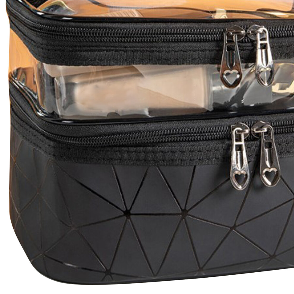 Black Portable Waterproof Cosmetic Bag 2 Layer Travel Large Capacity Skin Care Pouch